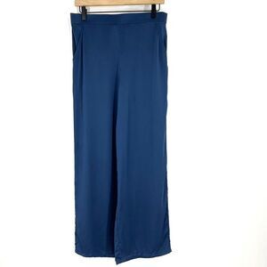 Ravella Pants Size Medium Womens Midnight Navy Blue Vicenza Silk Pull On Satin